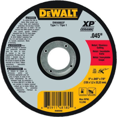 DeWALT® DWA8952F XP™ Type 1 Cut-Off Wheel, 5 in dia, 7/8 in Center Hole, Aluminum Oxide Abrasive