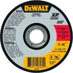 DeWALT® DWA8952F XP™ Type 1 Cut-Off Wheel, 5 in dia, 7/8 in Center Hole, Aluminum Oxide Abrasive