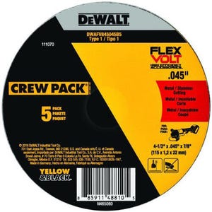 DeWALT® DWAFV845045B5 FlexVolt® Small dia FlexVolt Cut-Off Wheel, 4-1/2 in dia x 0.045 in Thick, 7/8 in Center Hole, 24 Grit, Ceramic Abrasive