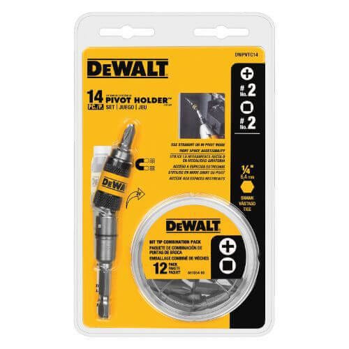 DeWALT® Impact Ready® DWPVTC14 Magnetic Screwdriver Bit Set, 14 pc, 1/4 in Hex Shank, Stainless Steel