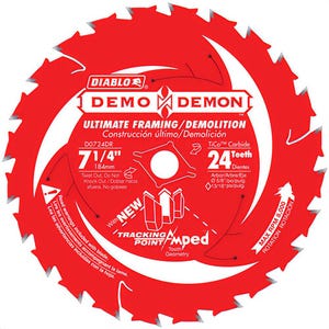 Diablo® D0724DA Diamond Knockout Circular Saw Blade, 7-1/4 in dia x 0.04 in thick, 5/8 in Arbor, Carbide Blade, 24 Teeth