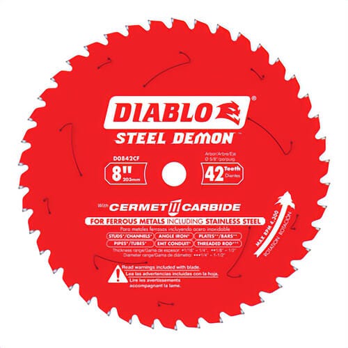 Diablo® D0842CF Steel Demon® Circular Saw Blade, 8 in dia x 0.063 in thick, 5/8 in Arbor, Carbide Blade, 42 Teeth