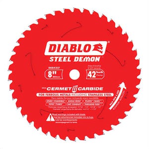 Diablo® D0842CF Steel Demon® Circular Saw Blade, 8 in dia x 0.063 in thick, 5/8 in Arbor, Carbide Blade, 42 Teeth