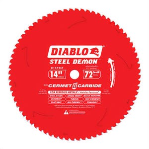Diablo® D1472CF Steel Demon® Circular Saw Blade, 14 in dia x 0.071 in thick, 1 in Arbor, Carbide Blade, 72 Teeth