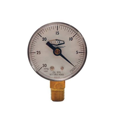 Dixon® GC205 Vacuum Gauge, 0 to 30 in Hg, 1/4 in NPT Center Back Mount, Graduations: 0.5 in Hg/psi, +/-3-2-3%