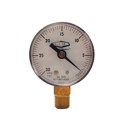 Dixon® GL305 Vacuum Gauge, 0 to 30 in Hg Measuring, 1/4 in NPT Lower Mount Connection, Graduations 0.5 in Hg/psi, +/-3-2-3 % Accuracy