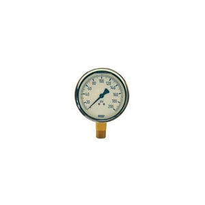 Dixon® GLBR200 Gauge, 0 to 200 psi, 1/4 in Connection, 2-1/2 in dial, +/- 2-1-2 %, Glycerin Liquid Filled