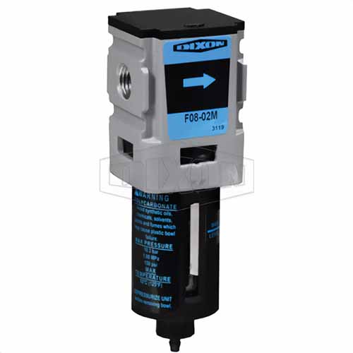 Dixon® F08-02M Miniature Particulate Filter with Bowl Guard, 1/4 in NPT/BSPP-G Port, 150 psig Pressure Range, 50 SCFM Flow Rate