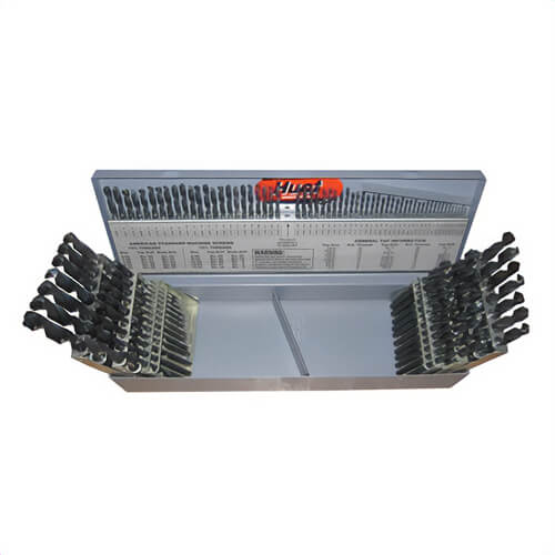 Drill America D/A115J-SP-SET 2-Flute Heavy Duty Premium Grade Jobber Length Drill Set, 135°  Drill Point Angle, 115 pc, HSS, Black Oxide