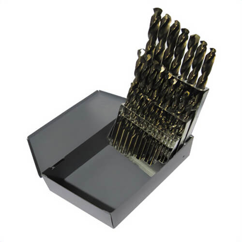 Drill America D/A26S-CO-SET 2-Flute Screw Machine Drill Set, A Min Drill Bit, Z Max Drill Bit, 135°  Drill Point Angle, 26 pc, Cobalt, Gold