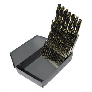 Drill America D/A29S-CO-SET 2-Flute Screw Machine Drill Set, 1/16 in Min Drill Bit, 1/2 in Max Drill Bit, 135° Drill Point Angle, 29 pc, Cobalt, Gold