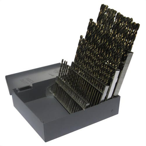 Drill America D/A60S-CO-SET 2-Flute Screw Machine Drill Set, #1 Min Drill Bit, #60 Max Drill Bit, 135°  Drill Point Angle, 60 pc, Cobalt, Gold