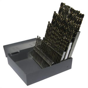 Drill America D/A60S-CO-SET 2-Flute Screw Machine Drill Set, #1 Min Drill Bit, #60 Max Drill Bit, 135° Drill Point Angle, 60 pc, Cobalt, Gold