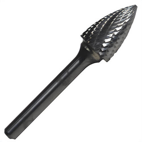 Drill America DULSG1X6 Round Shank Carbide Burr, Pointed End, Tree Pointed (Shape SG) Head, 1/4 in dia Head, 1/2 in L of Cut, Double Cut Cut