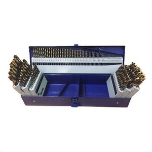 KFD® KFD115J-SET 2-Flute Heavy Duty Jobber Length Drill Set, 135° Drill Point Angle, 115 pc, HSS, Black/Gold