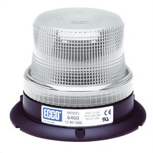 ECCO® 6465C 360° Low Profile Strobe Beacon, Clear, LED Lamp, 12 to 80 VDC, 1.9 W, 1.9 A, 3-Bolt Flange Mount