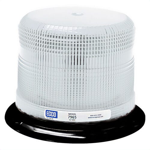 ECCO® Pulse II® 7965C 360° Low Profile Strobe Beacon, Clear, LED Lamp, 12 to 24 VDC/46.1 W, 3.6 A, 3-Bolt/Flange/Surface Mount