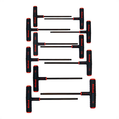 Eklind® 60811 Power-T™ Long Key Set, 11 pc, 5/64 to 3/8 in Hex, T-Handle Handle, ANSI B18.3, Alloy Steel, Black Oxide