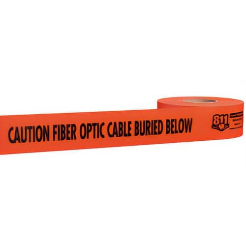 Empire® 22-435 Sheildtec® Non-Detectable Underground Tape, CAUTION FIBER OPTIC CABLE BURIED BELOW Legend, Orange, 3 in x 1,000 ft