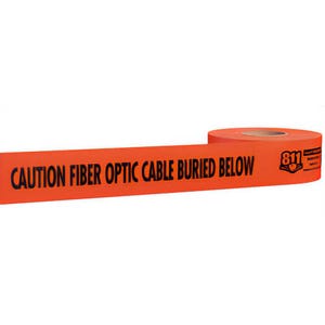 Empire® 22-435 Sheildtec® Non-Detectable Underground Tape, CAUTION FIBER OPTIC CABLE BURIED BELOW Legend, Orange, 3 in x 1,000 ft