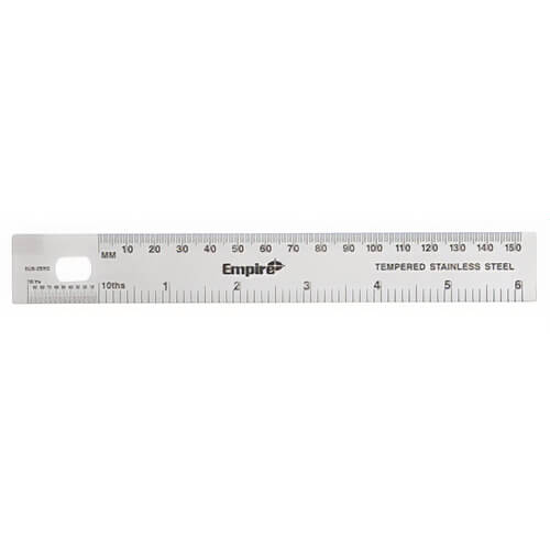 Empire® 27303 Stiff Ruler with 32nds, Millimeter, Stainless Steel, Imperial, 6 in