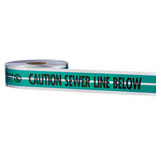 Empire® 31-052 Magnatec® Detectable Underground Tape, CAUTION SEWER LINE BELOW Legend, Green, 2 in x 1,000 ft