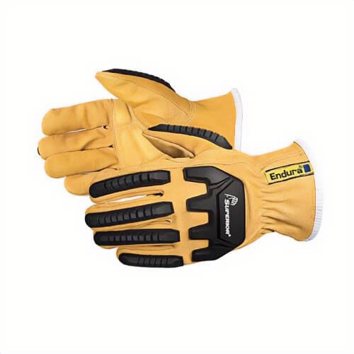 Superior Glove® 378GKGVBXL Endura® Anti-Impact Driver Gloves, XL, Goatskin Leather/TPR, Elastic/Knit Wrist Cuff, Tan