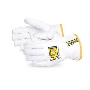 Superior Glove® 378GKTKLL Endura® Driver Cut-Resistant Gloves, L, Goatskin Grain Leather, Knit Wrist Cuff, Keystone Thumb, White