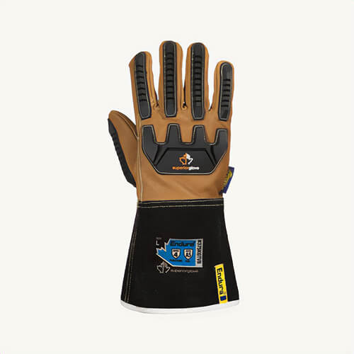 Superior Glove® 375KGTVBS Endura® Winter Anti-Impact Driver Gloves, S, Goatskin Leather/TPR, Gauntlet Cuff, Tan