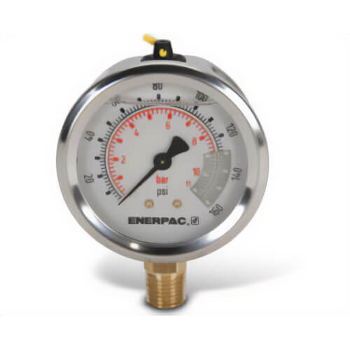 Enerpac® G2510L Hydraulic Pressure Gauge, 2.50 in Face, Lower Mount, Glycerine Filled, 160 Maximum psi