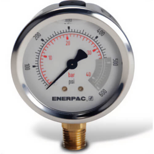 Enerpac® G2515L Hydraulic Pressure Gauge, 2.50 in Face, Lower Mount, Glycerine Filled, 2,000 Maximum psi