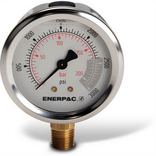 Enerpac® G2516L Hydraulic Pressure Gauge, 2.50 in Face, Lower Mount, Glycerine Filled, 3,000 Maximum psi
