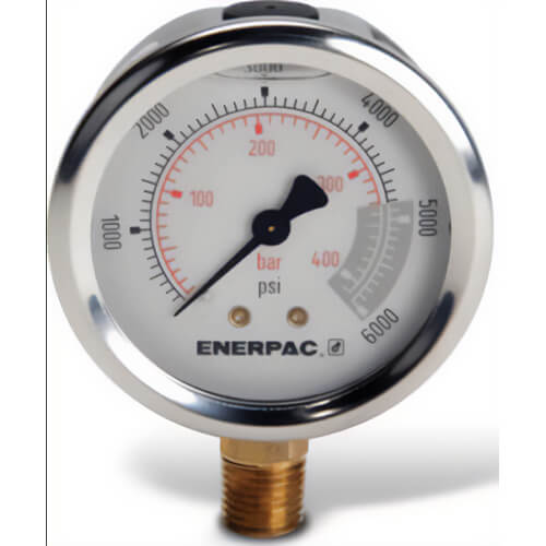 Enerpac® G2517SL Hydraulic Pressure Gauge, 2.5 in Face, Lower Mount, Glycerine Filled, 6,000 Maximum psi