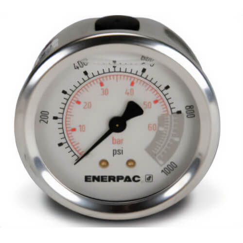 Enerpac® G2531R Hydraulic Pressure Gauge, 2.50 in Face, Center Rear Mount, Glycerine Filled, 1,000 Maximum psi