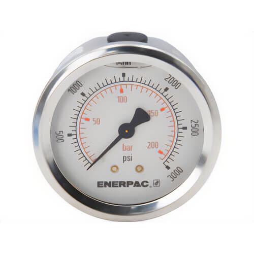 Enerpac® G2533SR Hydraulic Pressure Gauge, 2.5 in Face, Rear Mount, Glycerine Filled, 3,000 Maximum psi