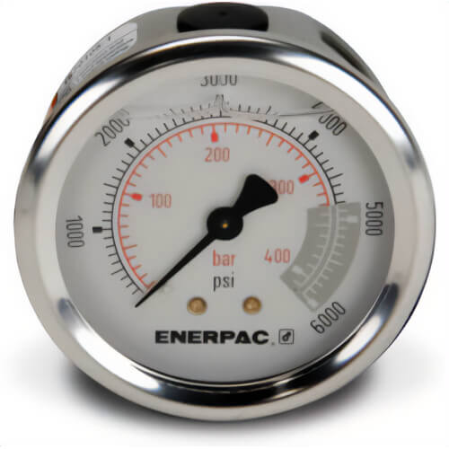 Enerpac® G2534SR Hydraulic Pressure Gauge, 2.5 in Face, Rear Mount, Glycerine Filled, 6,000 Maximum psi