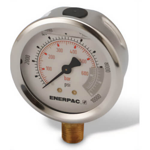 Enerpac® G2535SL Hydraulic Pressure Gauge, 2.5 in Face, Lower Mount, Glycerine Filled, 10,000 Maximum psi