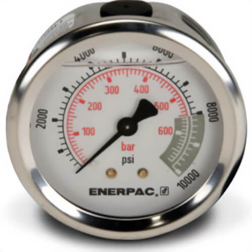Enerpac® G2537R Hydraulic Pressure Gauge, 2.50 in Face, Center Rear Mount, Glycerine Filled, 10,000 Maximum psi