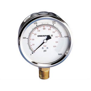 Enerpac® G4039L Hydraulic Pressure Gauge, 4.0 in Face, Lower Mount, Glycerine Filled, 10,000 Maximum psi