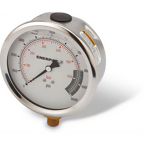 Enerpac® G4088L Hydraulic Pressure Gauge, 4.0 in Face, Lower Mount, Glycerine Filled, 10,000 Maximum psi