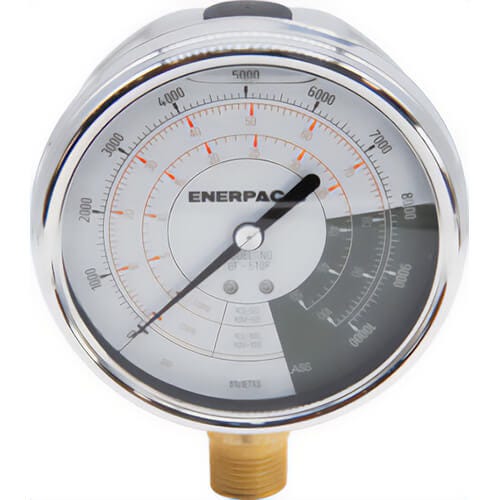 Enerpac® GF510P Glycerin Filled Lower Mount Hydraulic Force and Pressure Gauge, 0 to 10,000 psi, 4.3 in dia Gauge