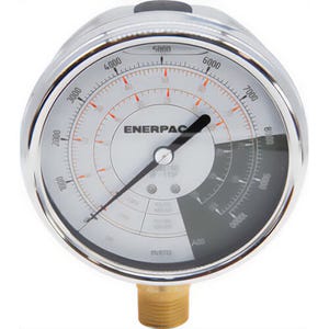Enerpac® GF510P Glycerin Filled Lower Mount Hydraulic Force and Pressure Gauge, 0 to 10,000 psi, 4.3 in dia Gauge