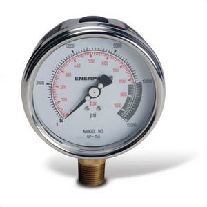 Enerpac® GP15S GP Series Straight Hydraulic Pressure Gauge, 15,000 psi, 4.3 in dia Gauge, 1/2 in NPTF Connection, +/-1% Accuracy