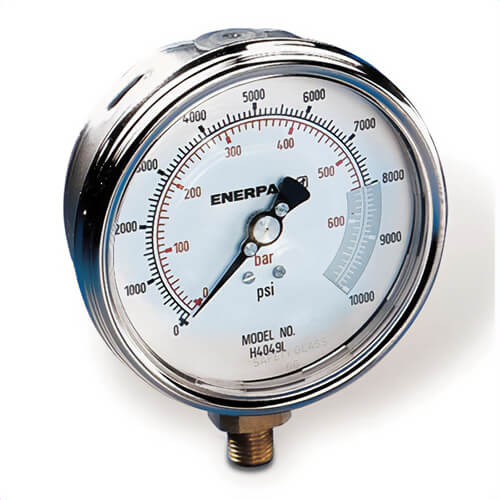Enerpac® H4049L Dry Style High Cycle Lower Mount Hydraulic Pressure Gauge, 0 to 10,000 psi, 4 in dia Gauge, 1/4 in NPTF Connection