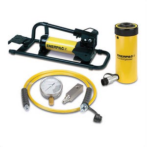 Enerpac® SCH302FP Hollow Hydraulic Cylinder and Foot Pump Set, 30 ton, 2-1/2 in, 10,000 psi