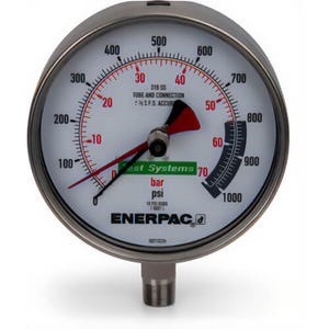 Enerpac® T6001L G Series Dry Test System Gauge, 1,000 psi, 1/2 in NPTF Connection, +/-0.5 % Accuracy, Alloy Steel