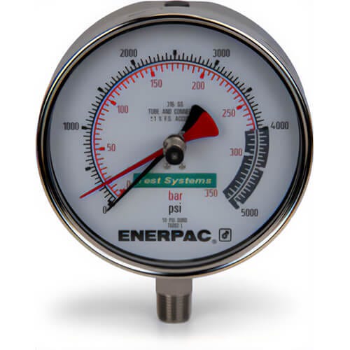 Enerpac® T6002L G Series Dry Test System Gauge, 5,000 psi, 1/2 in NPTF Connection, +/-0.5 % Accuracy, Alloy Steel