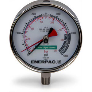 Enerpac® T6002L G Series Dry Test System Gauge, 5,000 psi, 1/2 in NPTF Connection, +/-0.5 % Accuracy, Alloy Steel