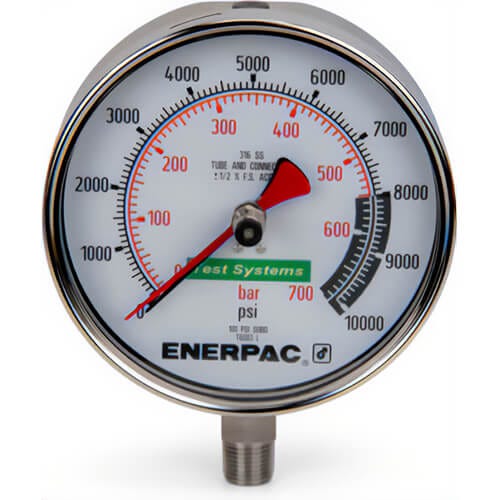 Enerpac® T6003L G Series Dry Test System Gauge, 10,000 psi, 1/2 in NPTF Connection, +/-0.5 % Accuracy, Alloy Steel