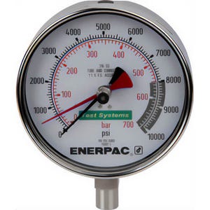 Enerpac® T6007L G Series Dry Test System Gauge, 10,000 psi, 1/4 in Cone Connection, +/-0.5 % Accuracy, Stainless Steel